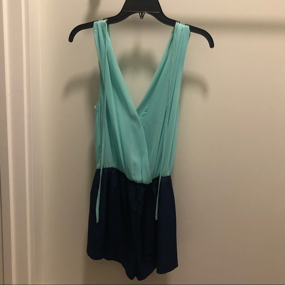 Coral and navy romper, size small